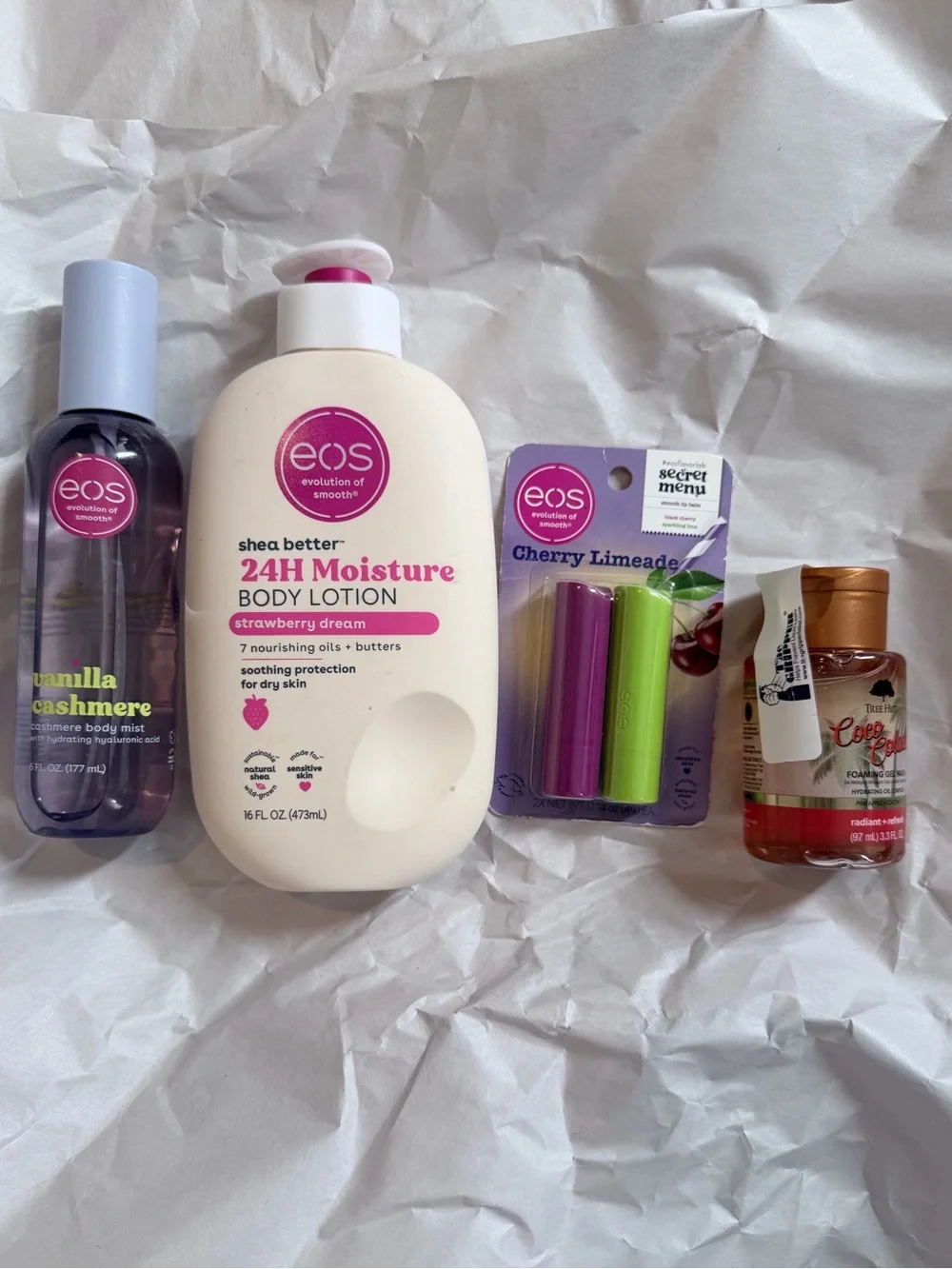 EOSCherry Lip Balm Set, Vanilla Cashmere Body mist and body cream